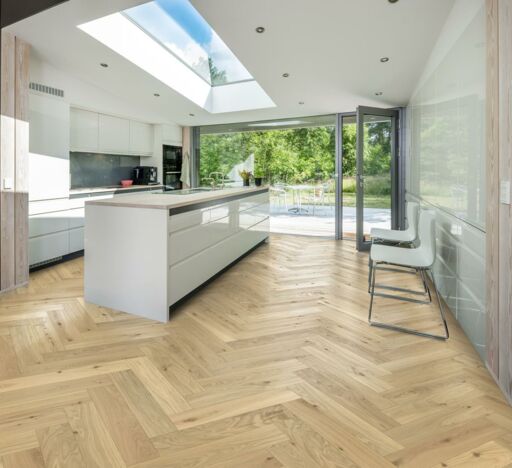 Kahrs Dim White Herringbone Engineered Oak Flooring, Natural, Oiled, 120x11x600mm Image 1