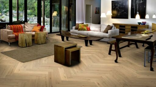 Kahrs Dim White Herringbone Engineered Oak Flooring, Natural, Oiled, 120x11x600mm Image 3