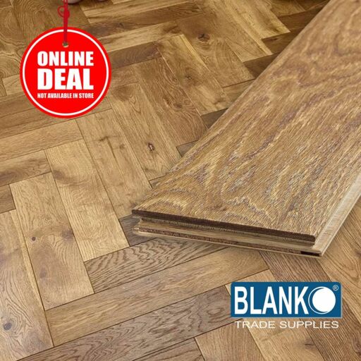 Blanko Budget Echo Azalea Engineered Oak Flooring, Herringbone, Brushed & Oiled, Smoked, 90x15x400mm