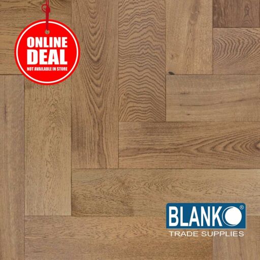 Blanko Budget Tulip Joy Engineered Oak Flooring, Smoked Stain, Brushed & Oiled, Herringbone, Rustic, 150x14x600mm