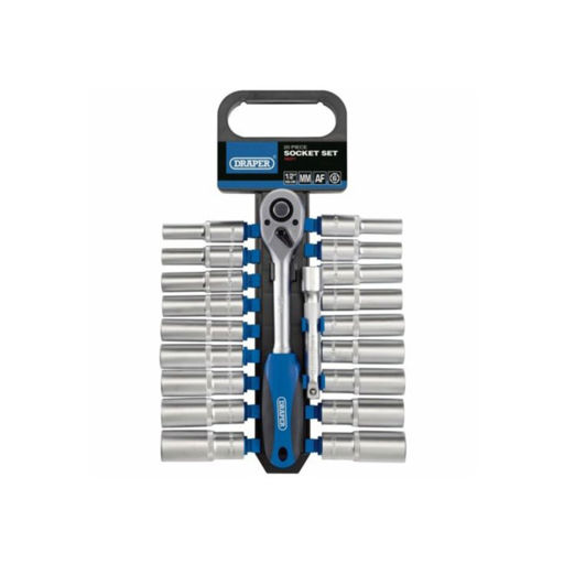 Draper Combined MM AF Deep Socket and Ratchet Set, 1,2 Sq. Dr. (20 Piece)