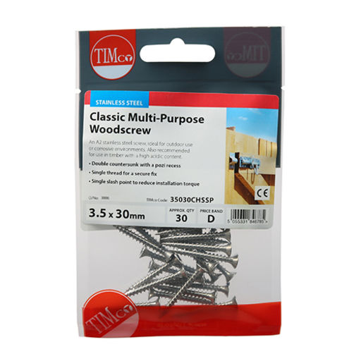 TIMco Classic Multi-Purpose Screws - PZ - Double Countersunk - Stainless Steel 5.0x100mm