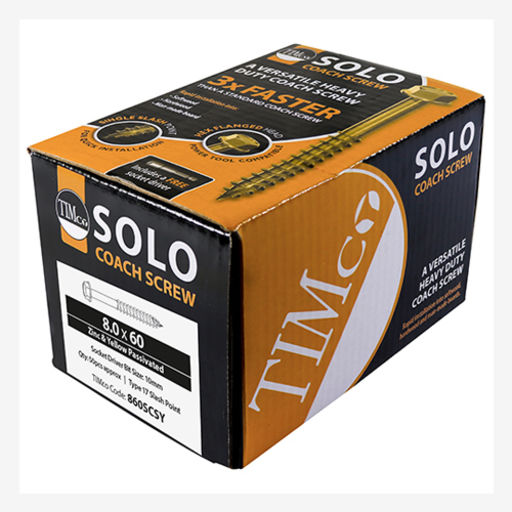 TIMco Solo Coach Screws - Hex Flange - Yellow 10.0x50mm