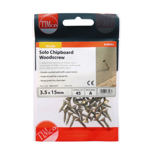 TIMco Solo Woodscrews - PZ - Double Countersunk - Yellow 5.0x100mm