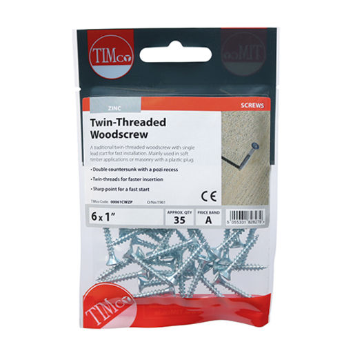 TIMco Twin-Thread Woodscrews - PZ - Double Countersunk - Zinc 5.0x100mm