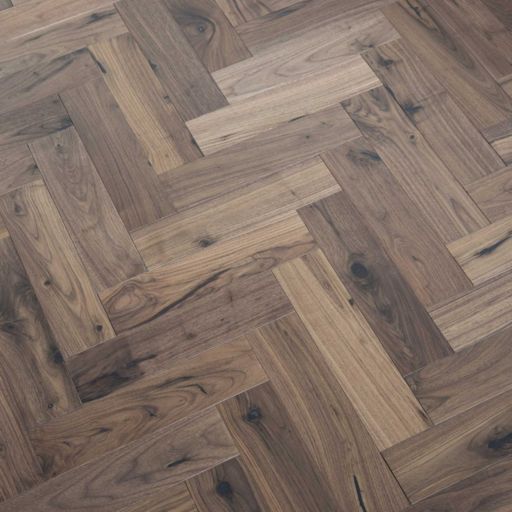 V4 Deco Parquet, Black Walnut Engineered Flooring, Rustic, UV Oiled, 90x14x400mm