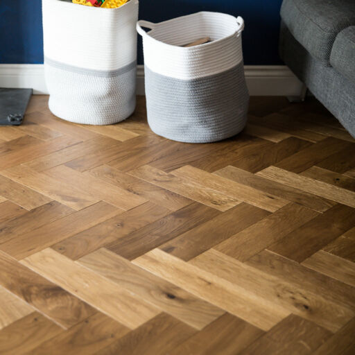 V4 Deco Parquet, Smoked Oak Engineered Flooring, Rustic, Brushed & Hardwax Oiled, 90x14x400mm