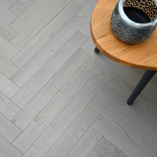 V4 Tundra Herringbone, Misty Grey Engineered Oak Flooring, Rustic, Brushed & UV Oiled, 70x11x490mm